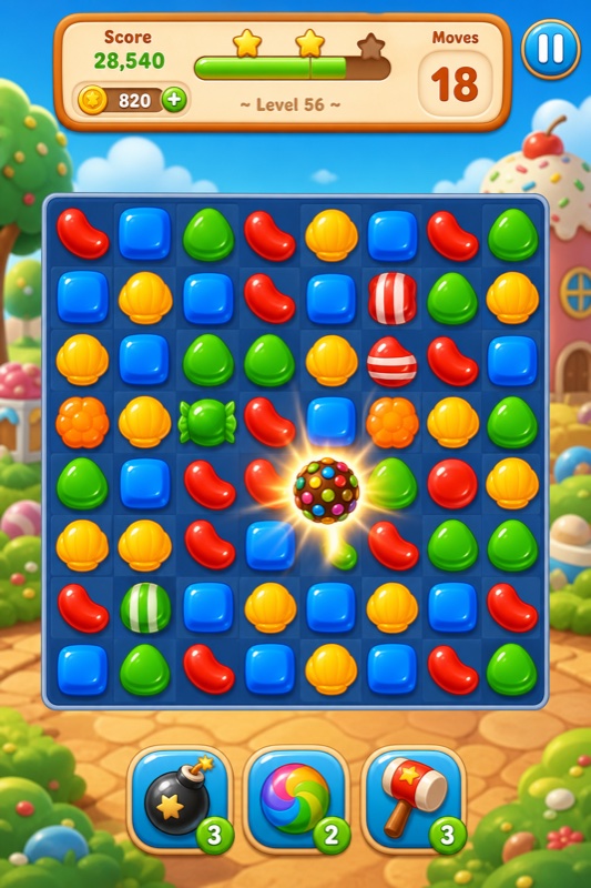 Match-3 game screen mockup